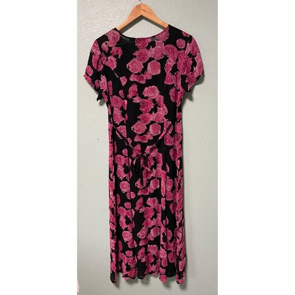 Vintage Indira Women's Pink and Black Button Up Dress with Tie Size Small - Picture 2 of 9